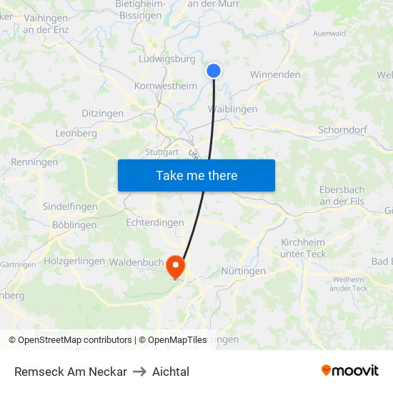 Remseck Am Neckar to Aichtal map