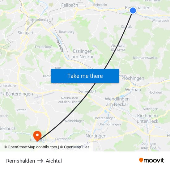 Remshalden to Aichtal map