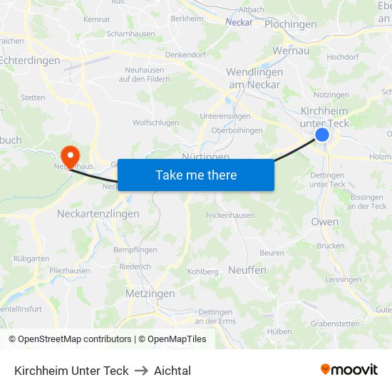 Kirchheim Unter Teck to Aichtal map