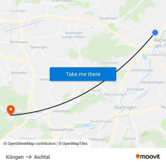 Köngen to Aichtal map