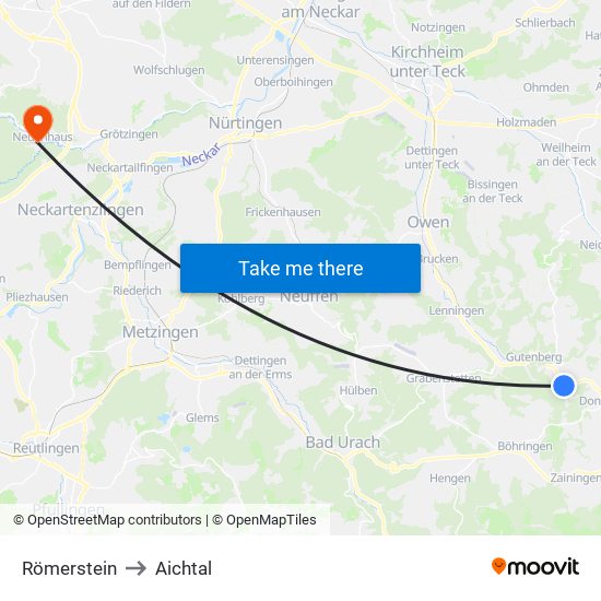 Römerstein to Aichtal map