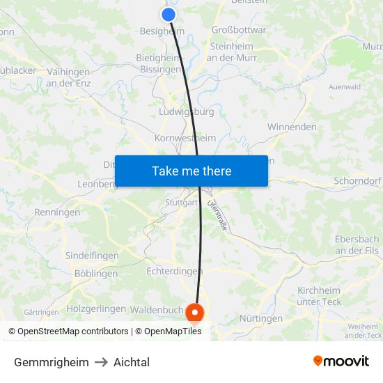 Gemmrigheim to Aichtal map