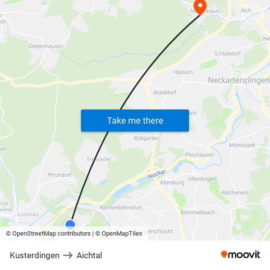 Kusterdingen to Aichtal map