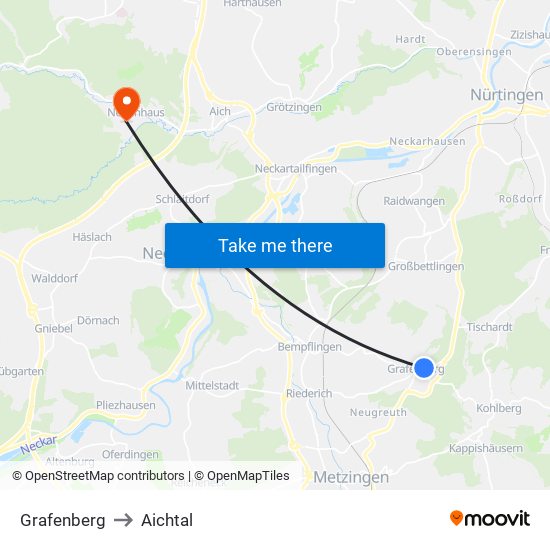 Grafenberg to Aichtal map