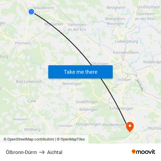 Ölbronn-Dürrn to Aichtal map