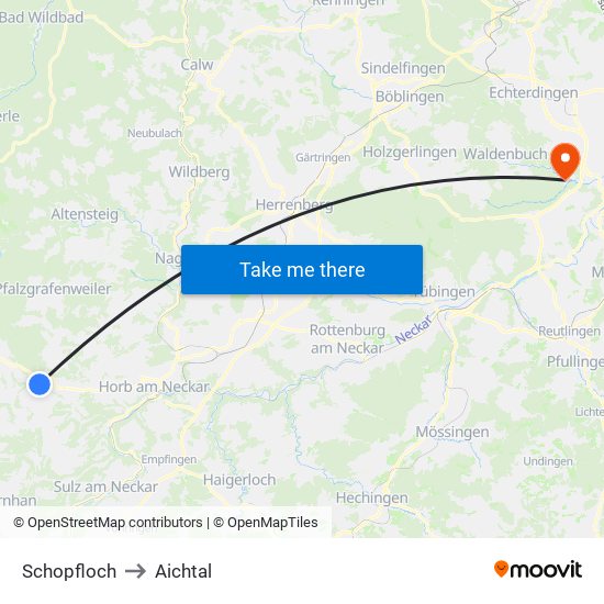 Schopfloch to Aichtal map