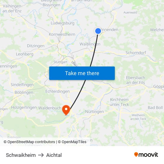 Schwaikheim to Aichtal map