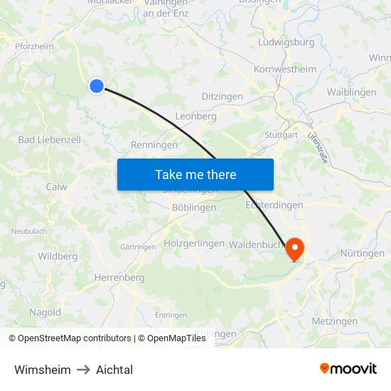 Wimsheim to Aichtal map