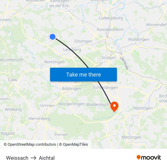 Weissach to Aichtal map
