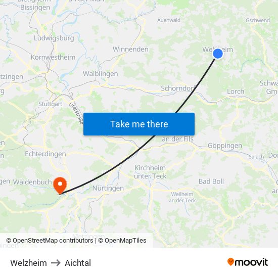 Welzheim to Aichtal map