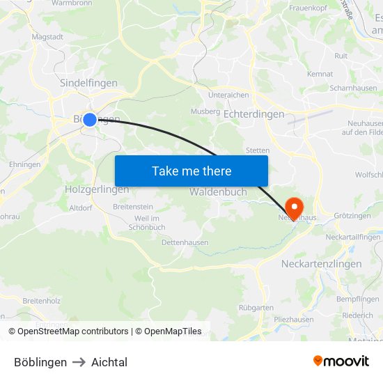 Böblingen to Aichtal map