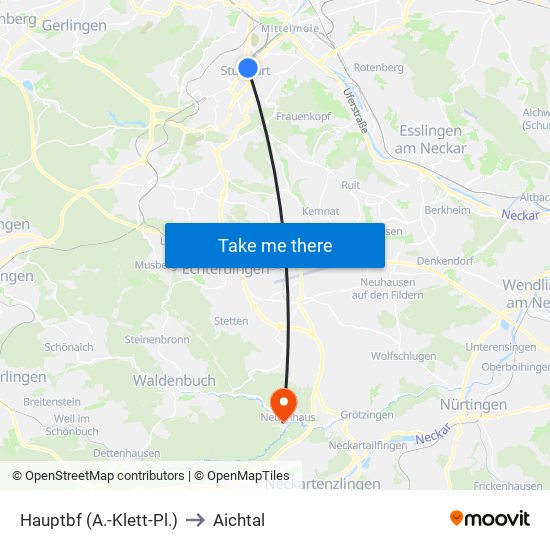 Hauptbf (A.-Klett-Pl.) to Aichtal map