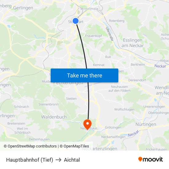 Hauptbahnhof (Tief) to Aichtal map