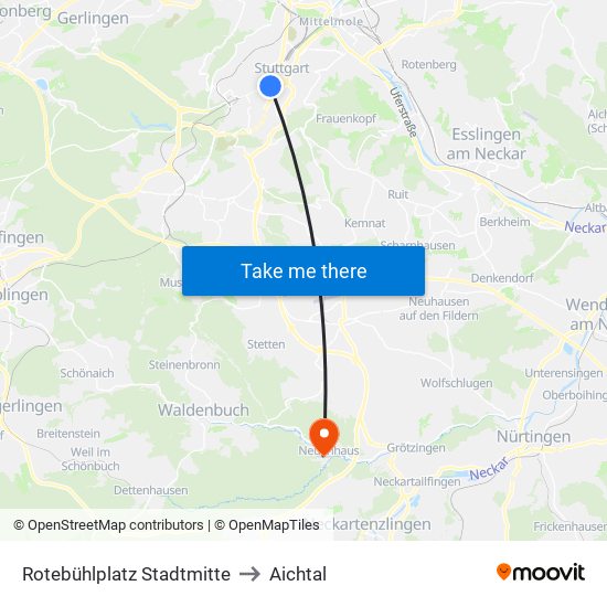 Rotebühlplatz Stadtmitte to Aichtal map