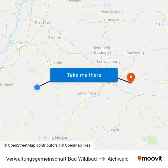 Verwaltungsgemeinschaft Bad Wildbad to Aichwald map