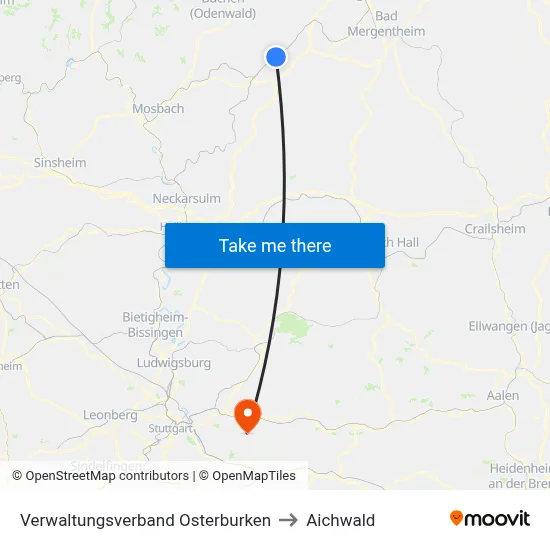 Verwaltungsverband Osterburken to Aichwald map