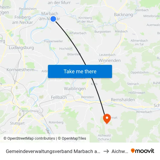 Gemeindeverwaltungsverband Marbach am Neckar to Aichwald map