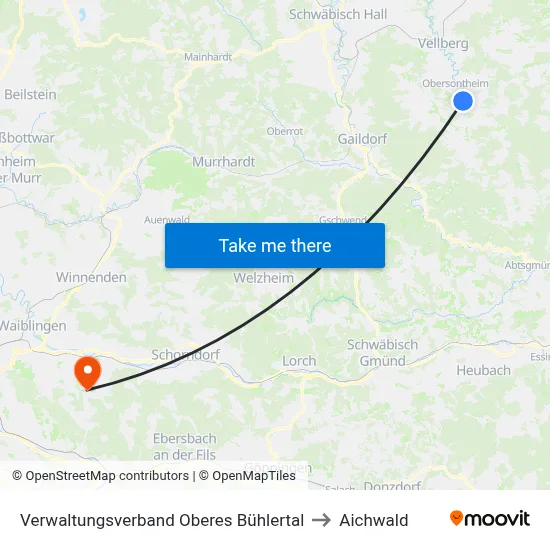 Verwaltungsverband Oberes Bühlertal to Aichwald map