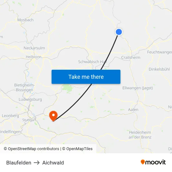 Blaufelden to Aichwald map