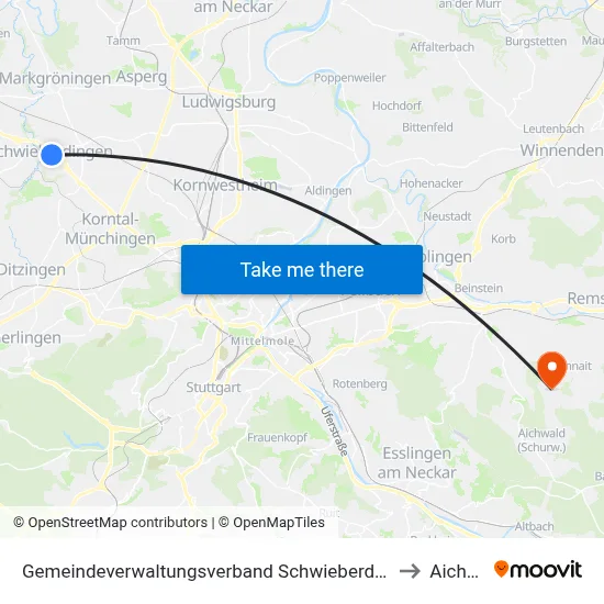 Gemeindeverwaltungsverband Schwieberdingen-Hemmingen to Aichwald map