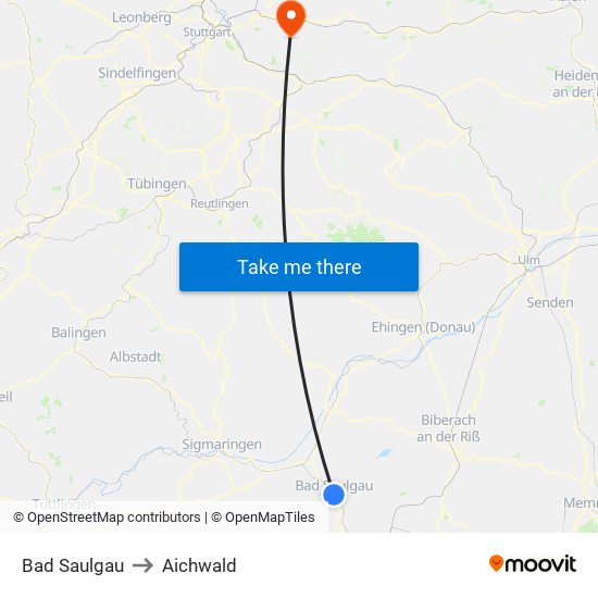 Bad Saulgau to Aichwald map