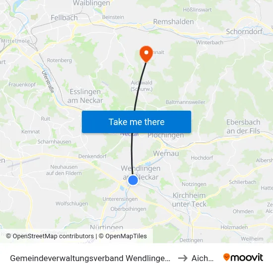 Gemeindeverwaltungsverband Wendlingen am Neckar to Aichwald map