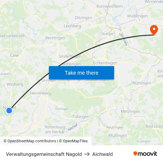 Verwaltungsgemeinschaft Nagold to Aichwald map