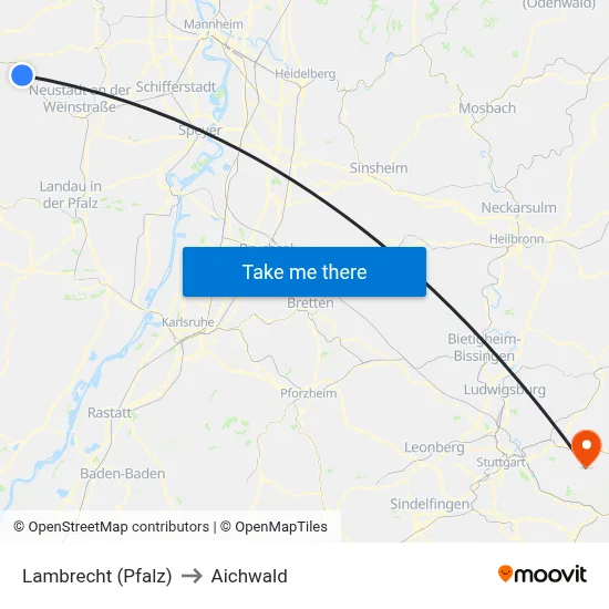 Lambrecht (Pfalz) to Aichwald map