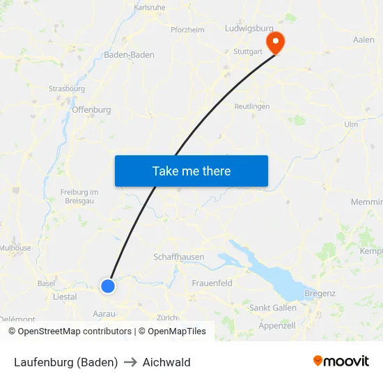Laufenburg (Baden) to Aichwald map
