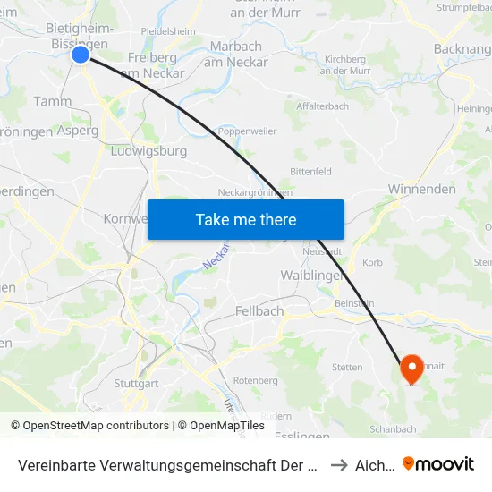 Vereinbarte Verwaltungsgemeinschaft Der Stadt Bietigheim-Bissingen to Aichwald map