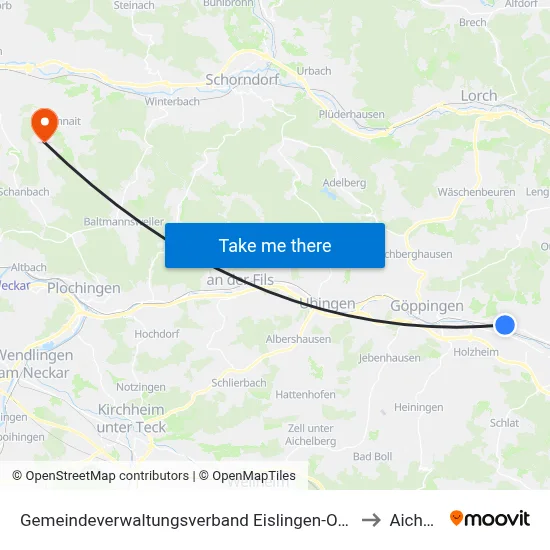 Gemeindeverwaltungsverband Eislingen-Ottenbach-Salach to Aichwald map