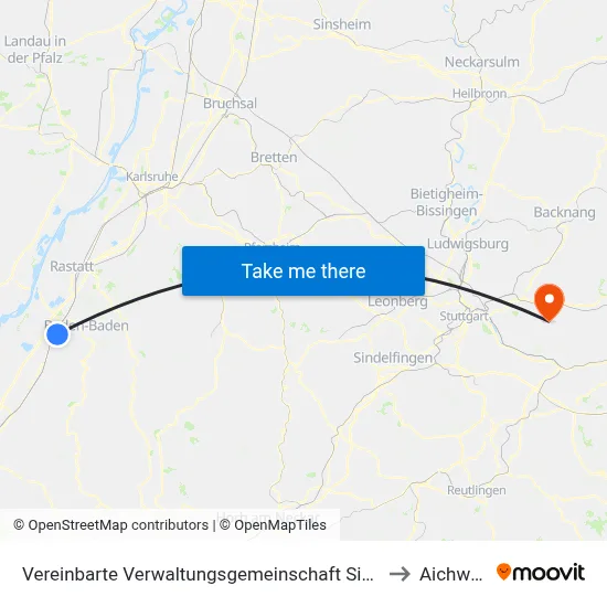 Vereinbarte Verwaltungsgemeinschaft Sinzheim to Aichwald map