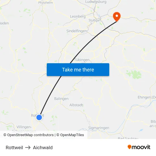 Rottweil to Aichwald map