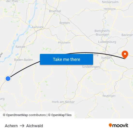 Achern to Aichwald map