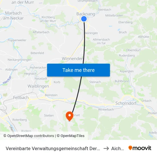 Vereinbarte Verwaltungsgemeinschaft Der Stadt Backnang to Aichwald map
