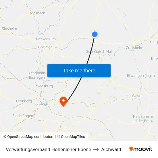 Verwaltungsverband Hohenloher Ebene to Aichwald map