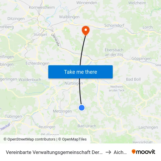 Vereinbarte Verwaltungsgemeinschaft Der Stadt Neuffen to Aichwald map