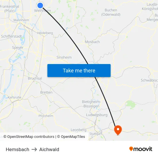 Hemsbach to Aichwald map