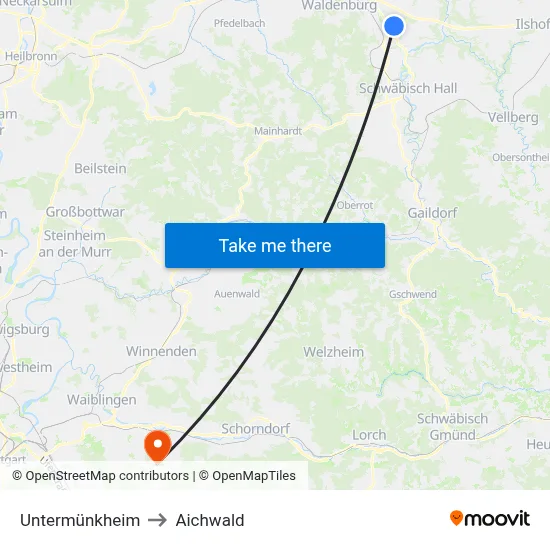 Untermünkheim to Aichwald map