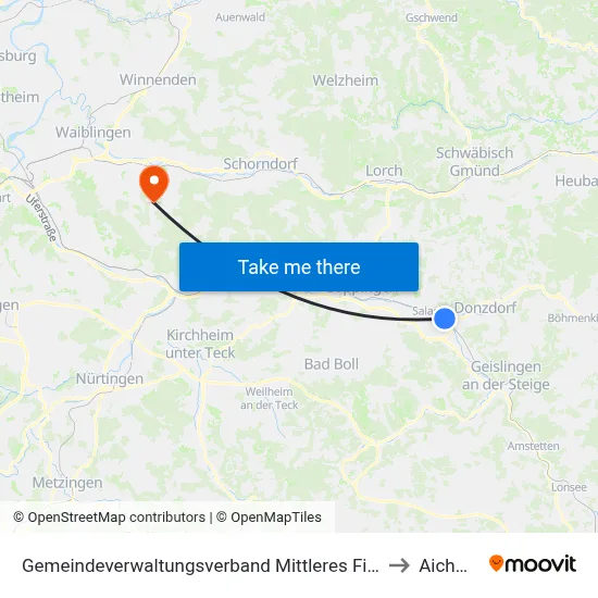 Gemeindeverwaltungsverband Mittleres Fils-Lautertal to Aichwald map