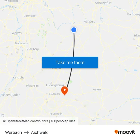 Werbach to Aichwald map