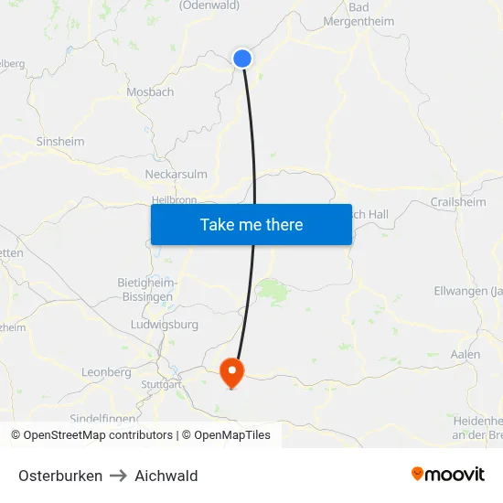 Osterburken to Aichwald map