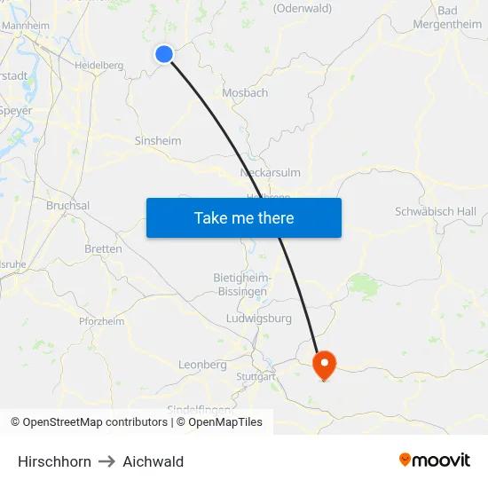 Hirschhorn to Aichwald map