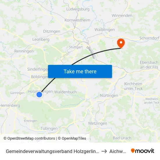 Gemeindeverwaltungsverband Holzgerlingen to Aichwald map