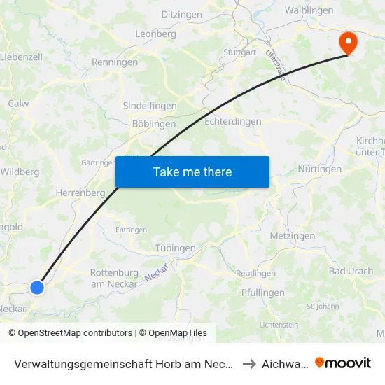 Verwaltungsgemeinschaft Horb am Neckar to Aichwald map