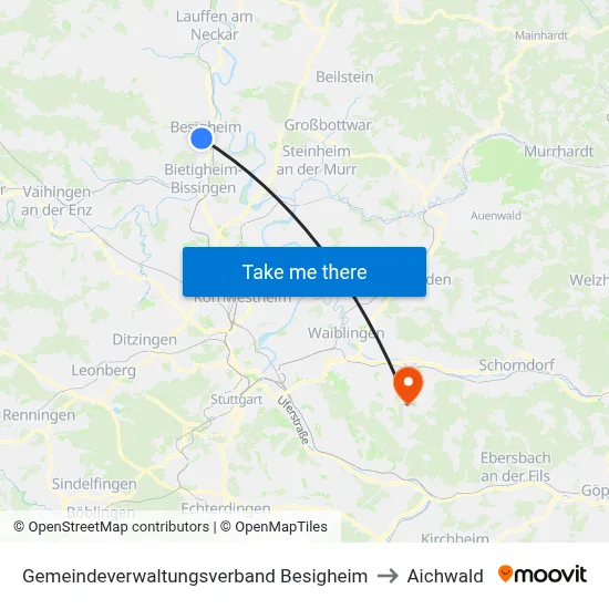 Gemeindeverwaltungsverband Besigheim to Aichwald map