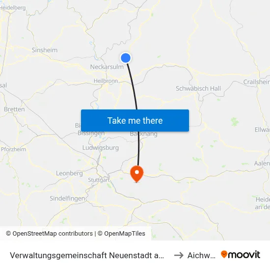 Verwaltungsgemeinschaft Neuenstadt am Kocher to Aichwald map