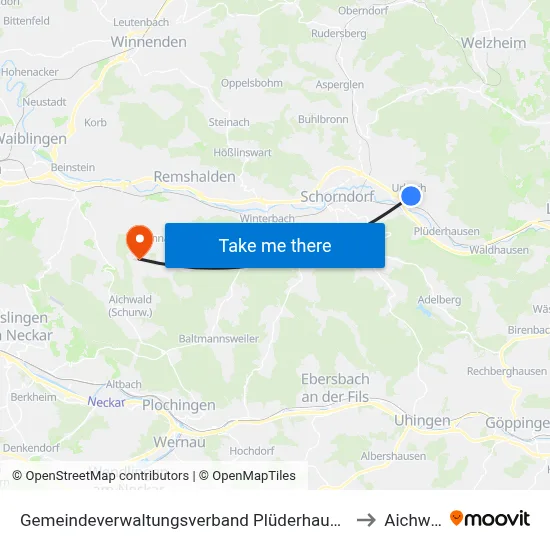 Gemeindeverwaltungsverband Plüderhausen-Urbach to Aichwald map