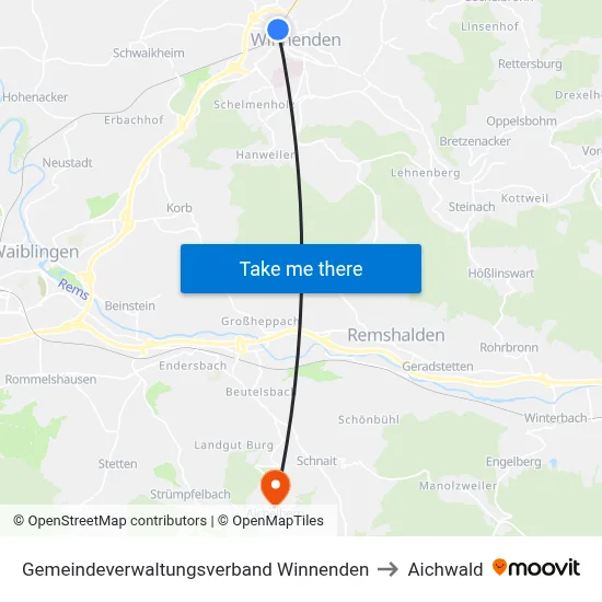 Gemeindeverwaltungsverband Winnenden to Aichwald map