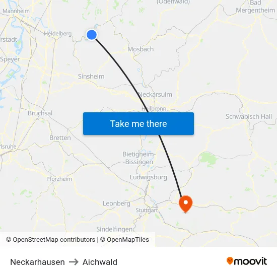 Neckarhausen to Aichwald map